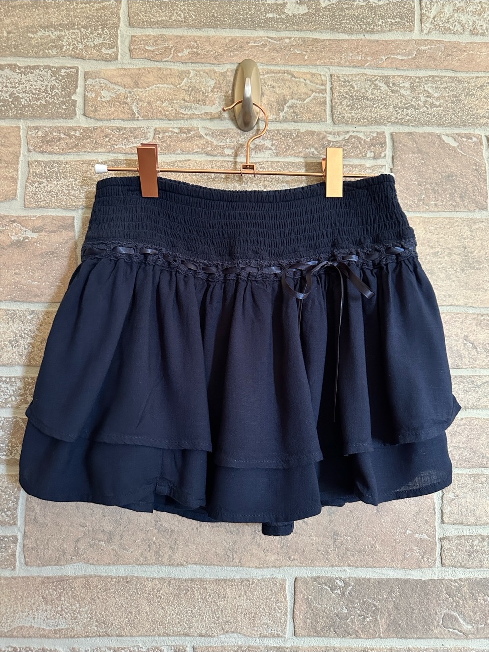 Hollister Navy Blue Smocked Waist Layered Mini Skort